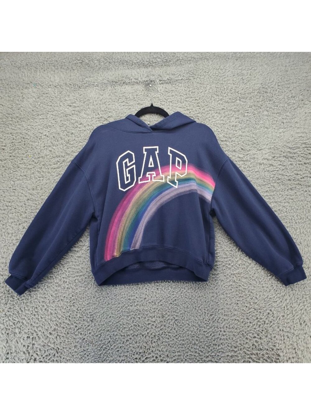 GAP Hoodie Girls XXL Navy Rainbow Relaxed Pullover Logo Design Cotton Blend